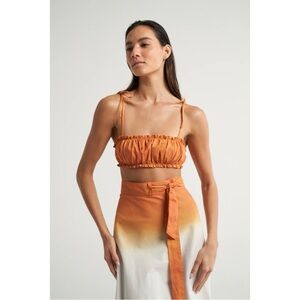 Anthropologie SIGAL Wrap Circle Skirt with Ruched Bandeau Top set in orange - M